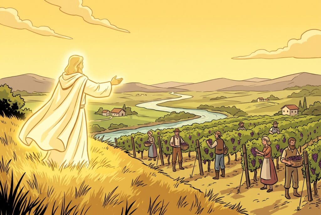 Comic book style illustration depicting a scene from Joel chapter 3