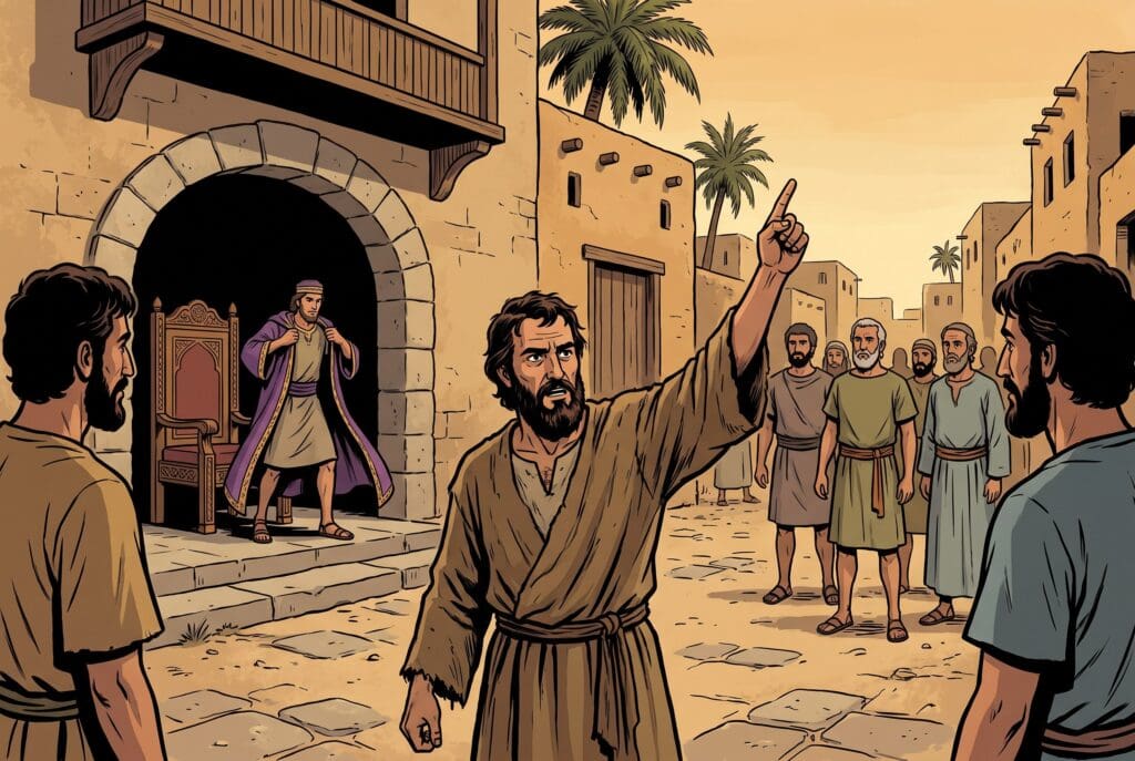 Comic book style illustration depicting a scene from Jonah chapter 3