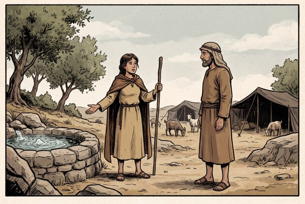 Comic book style illustration depicting a scene from Joshua chapter 15
