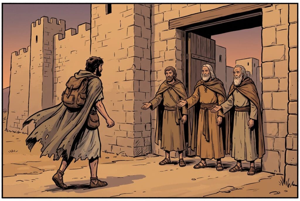 Comic book style illustration depicting a scene from Joshua chapter 20