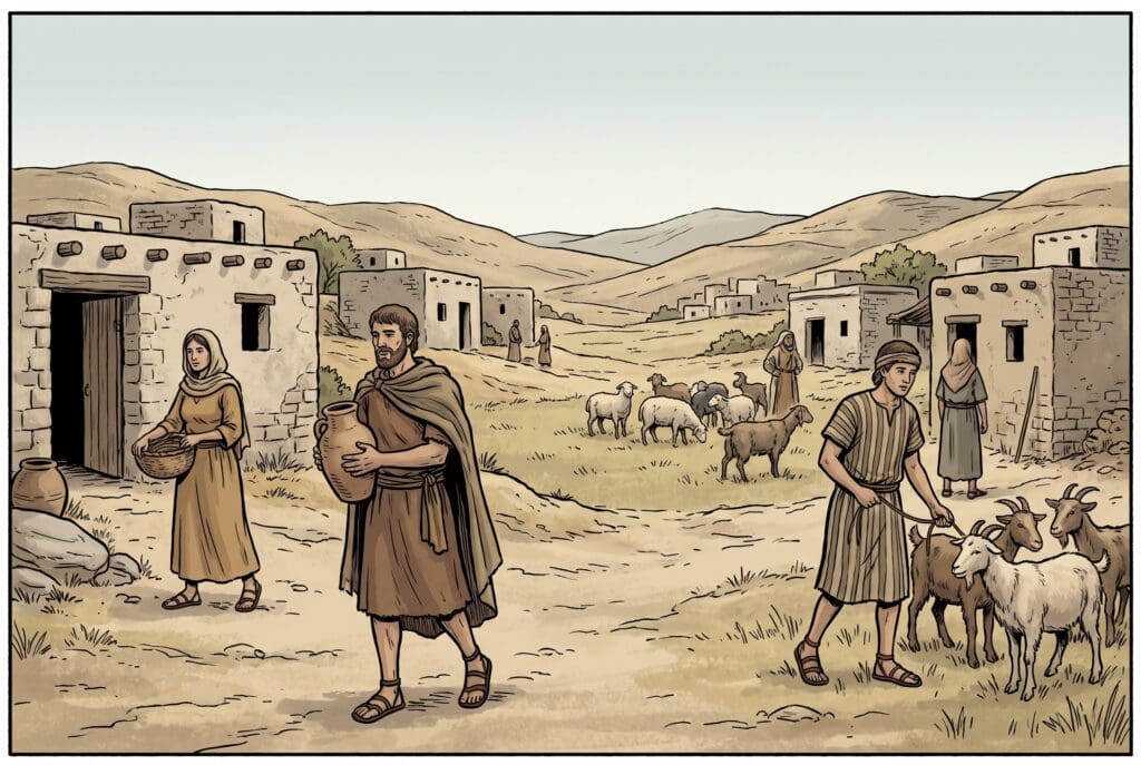 Comic book style illustration depicting a scene from Joshua chapter 21