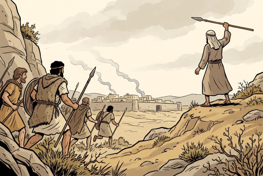 Comic book style illustration depicting a scene from Joshua chapter 8