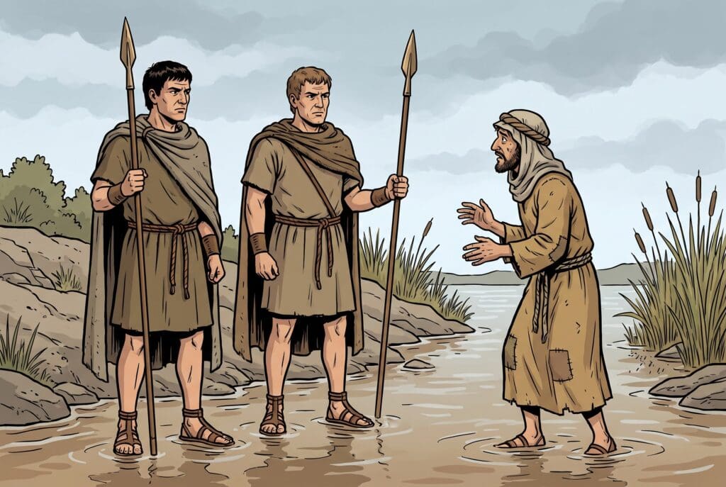 Comic book style illustration depicting a scene from Judges chapter 12