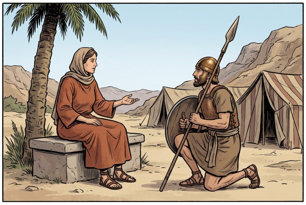 Comic book style illustration depicting a scene from Judges chapter 4