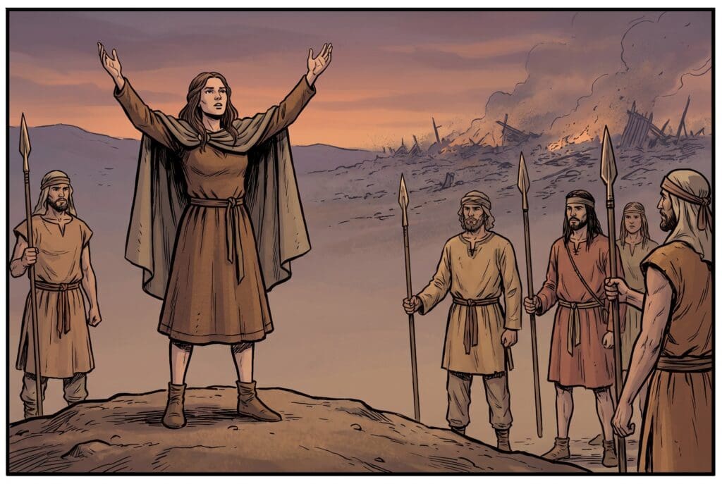 Comic book style illustration depicting a scene from Judges chapter 5