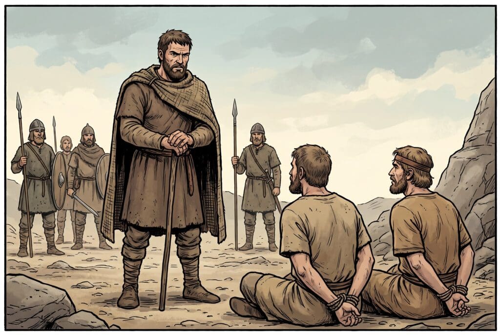 Comic book style illustration depicting a scene from Judges chapter 8