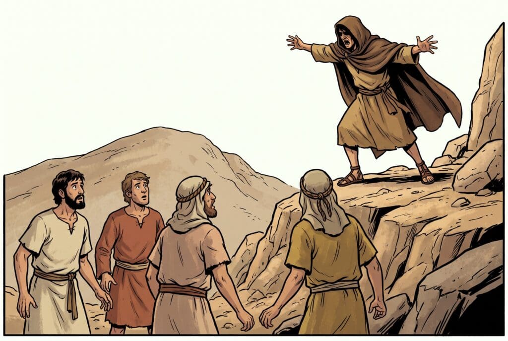 Comic book style illustration depicting a scene from Judges chapter 9