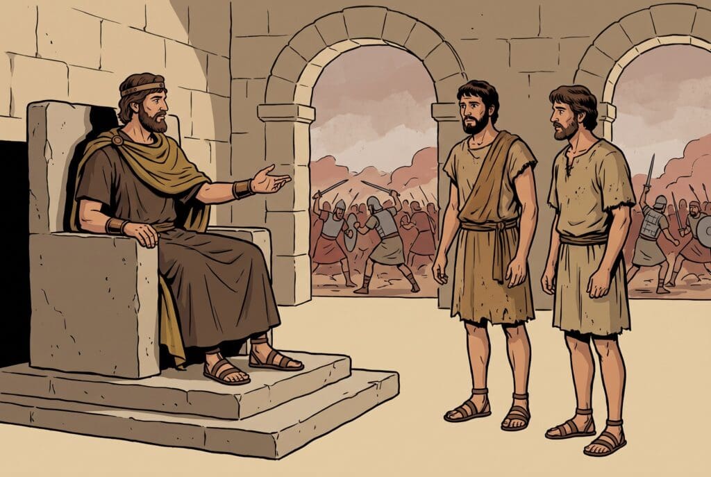Comic book style illustration depicting a scene from Judith chapter 1