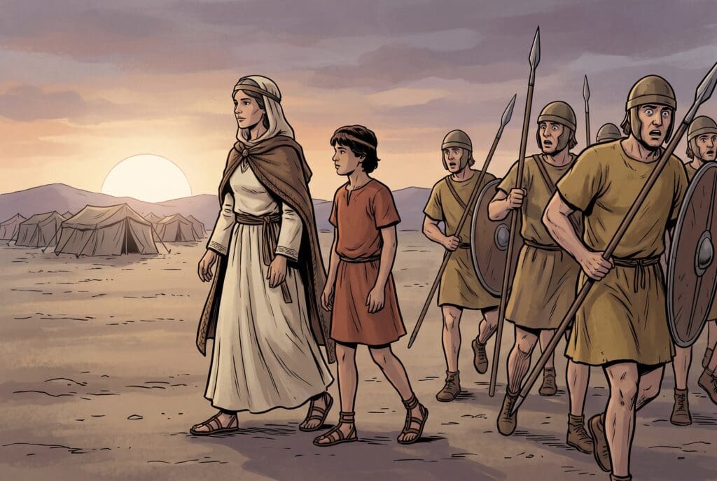 Comic book style illustration depicting a scene from Judith chapter 10