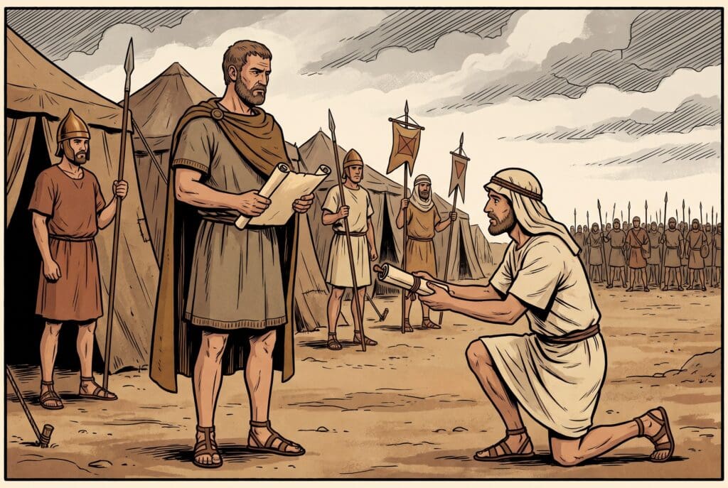Comic book style illustration depicting a scene from Judith chapter 2