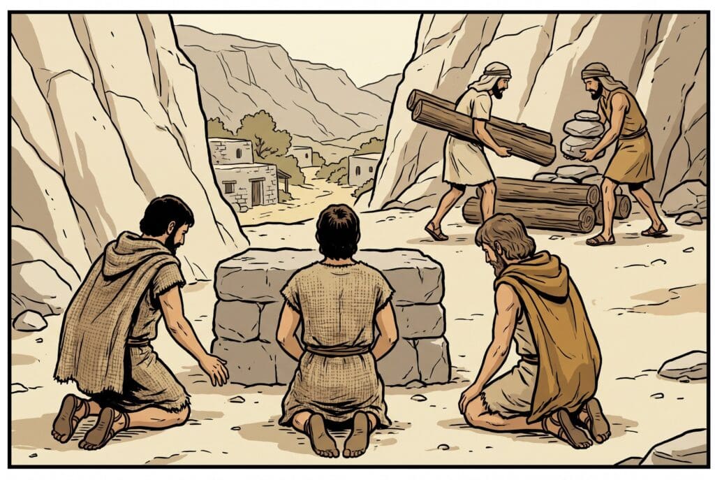 Comic book style illustration depicting a scene from Judith chapter 4