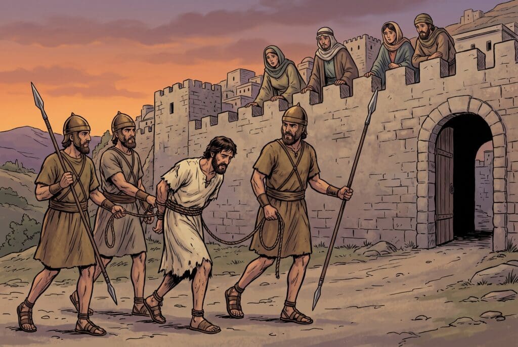 Comic book style illustration depicting a scene from Judith chapter 6