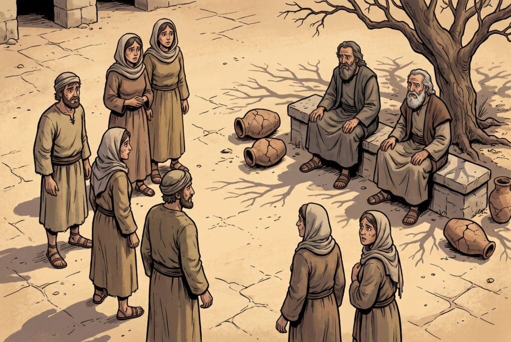 Comic book style illustration depicting a scene from Judith chapter 7