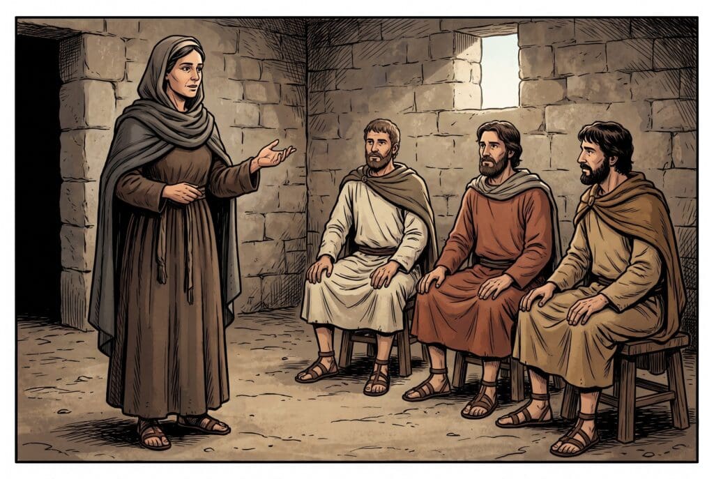 Comic book style illustration depicting a scene from Judith chapter 8