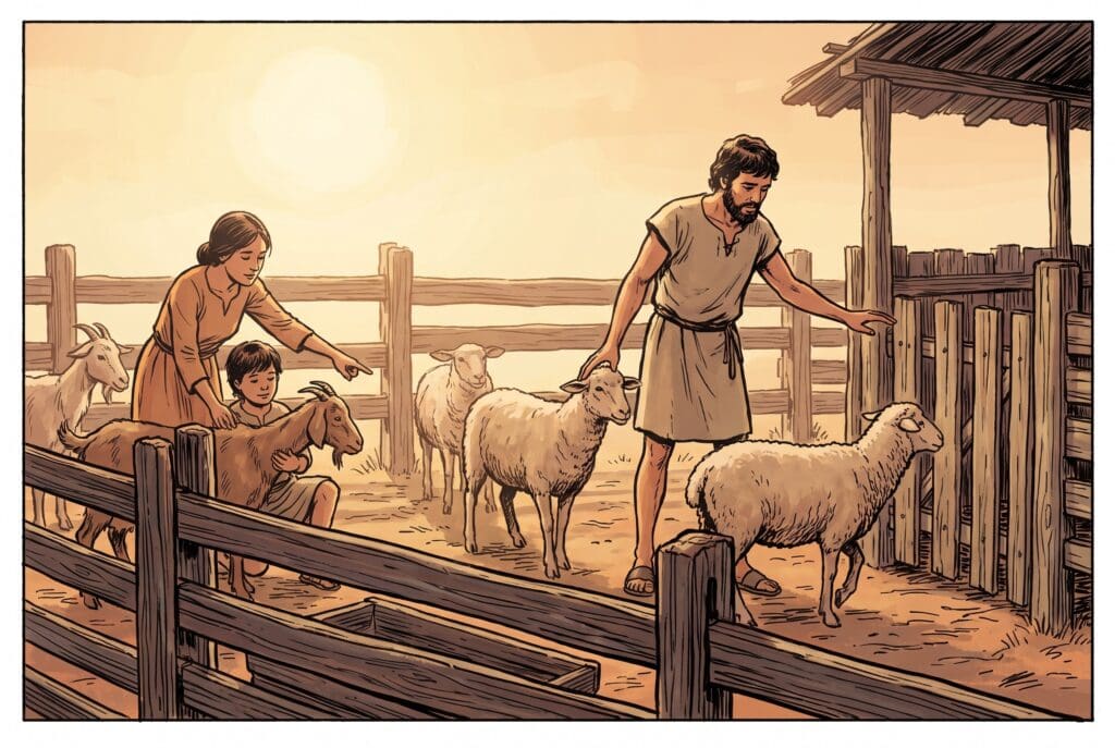 Comic book style illustration depicting a scene from Leviticus chapter 11
