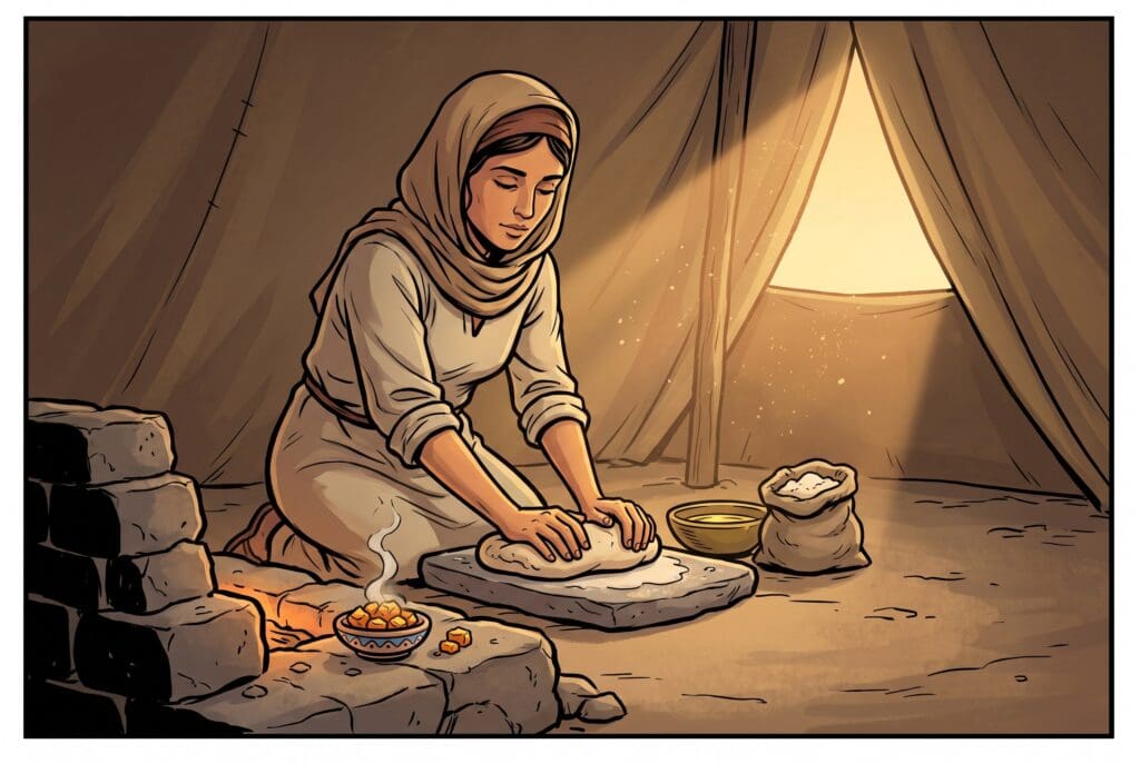Comic book style illustration depicting a scene from Leviticus chapter 2