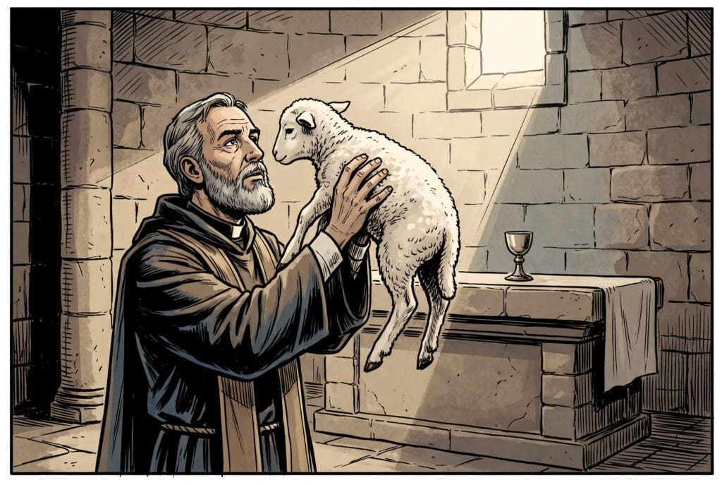 Comic book style illustration depicting a scene from Leviticus chapter 22