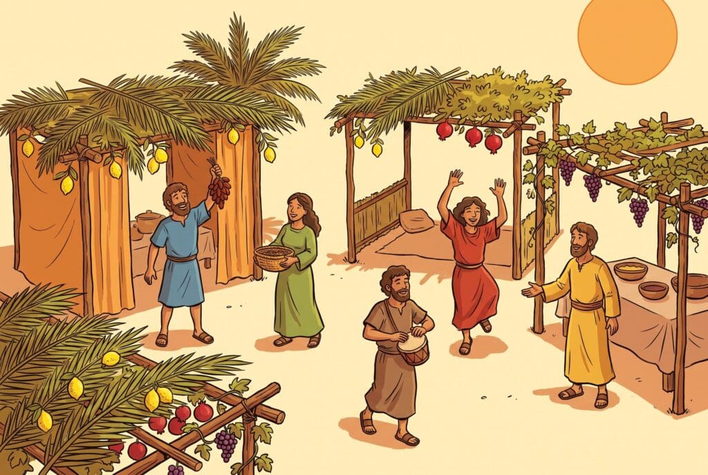Comic book style illustration depicting a scene from Leviticus chapter 23