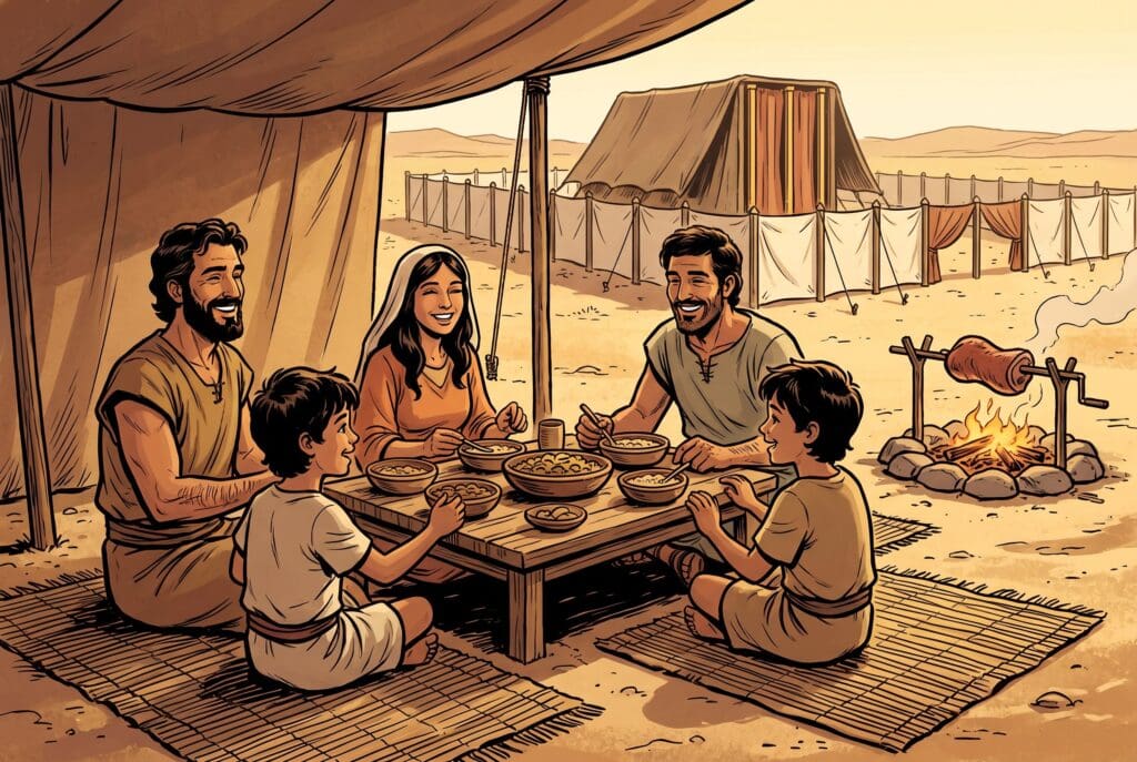 Comic book style illustration depicting a scene from Leviticus chapter 3