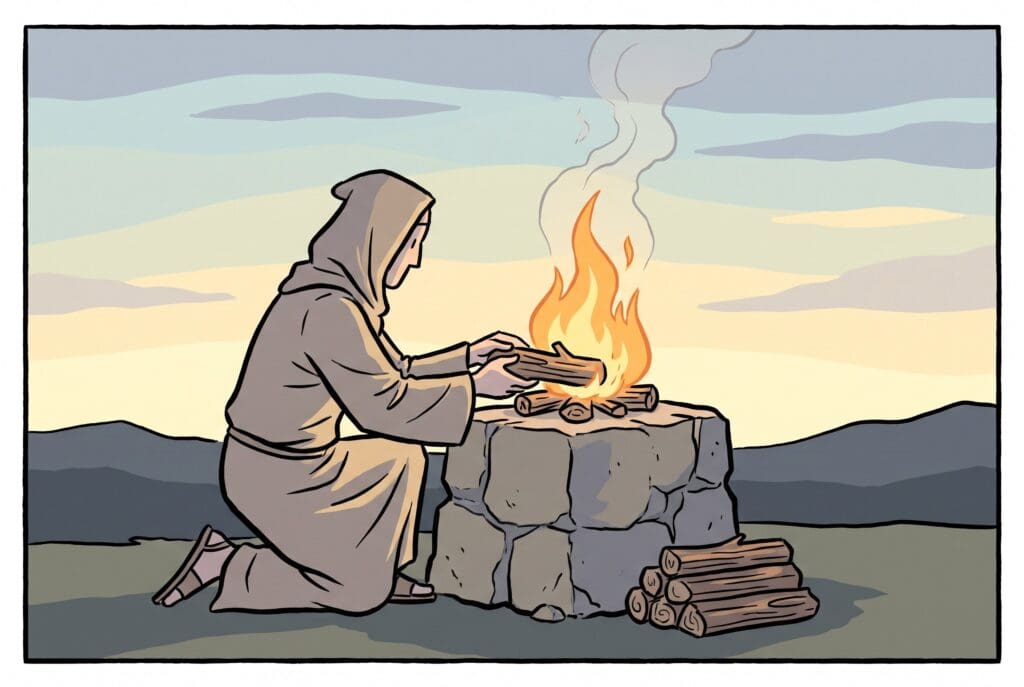 Comic book style illustration depicting a scene from Leviticus chapter 6