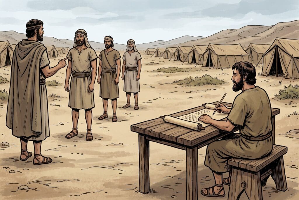 Comic book style illustration depicting a scene from Numbers chapter 1