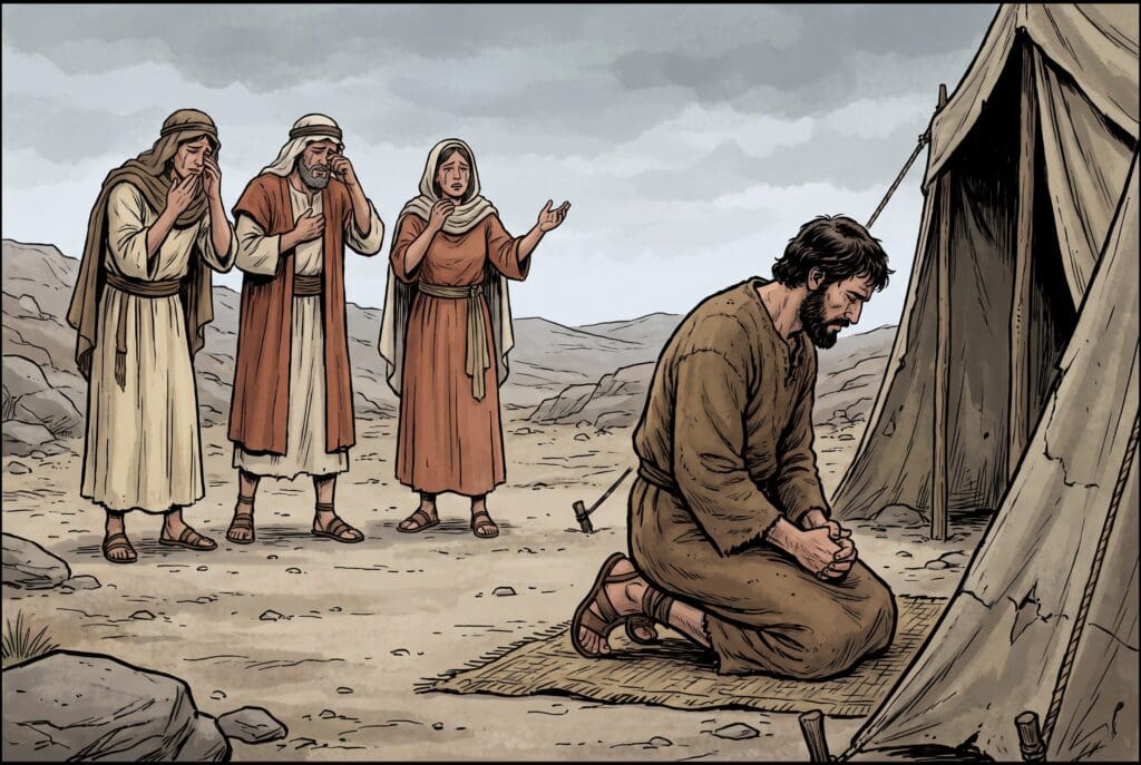 Comic book style illustration depicting a scene from Numbers chapter 14