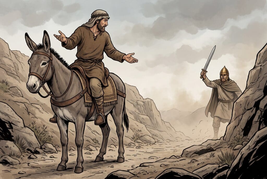Comic book style illustration depicting a scene from Numbers chapter 22