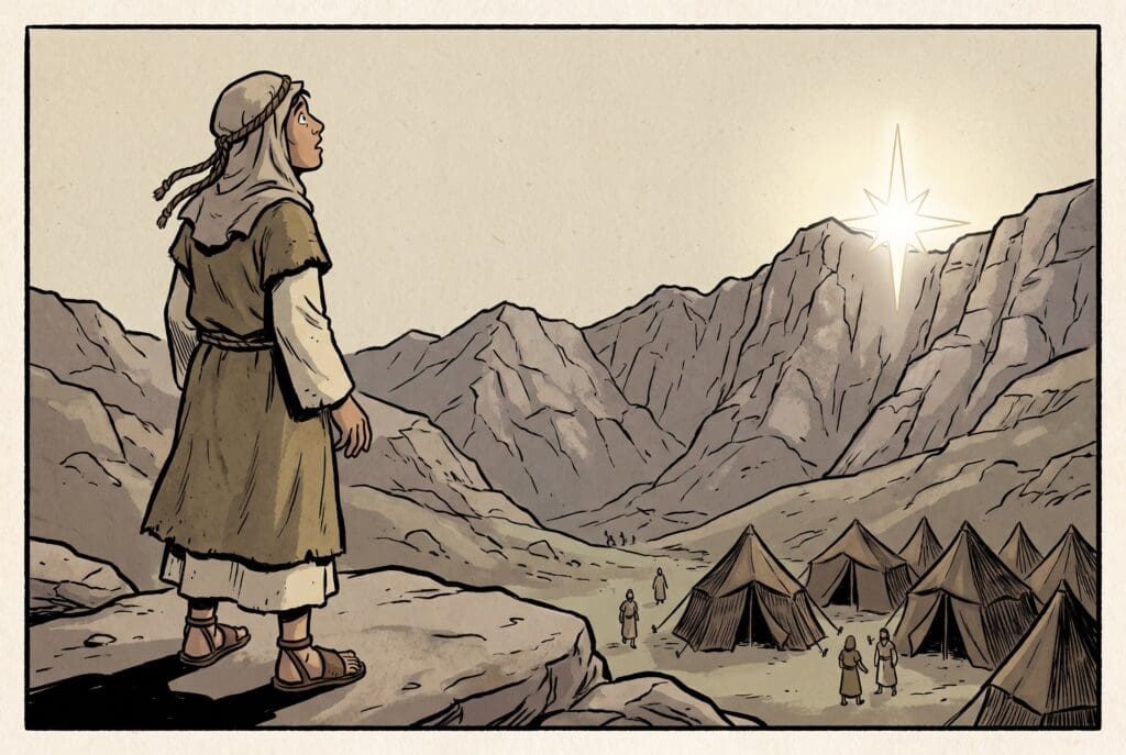 Comic book style illustration depicting a scene from Numbers chapter 24