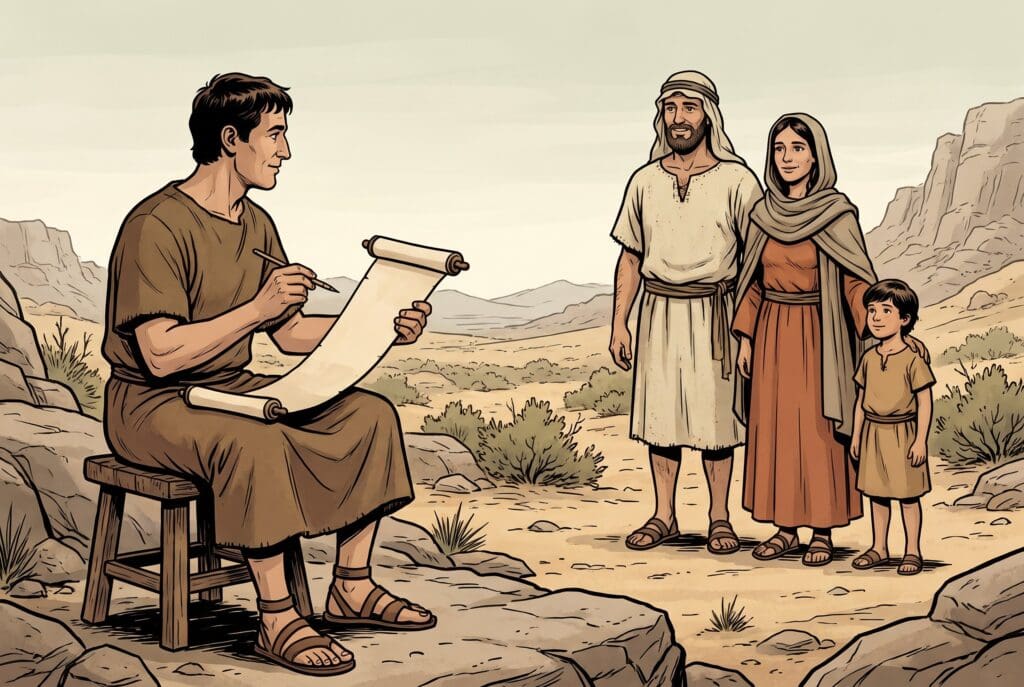 Comic book style illustration depicting a scene from Numbers chapter 26