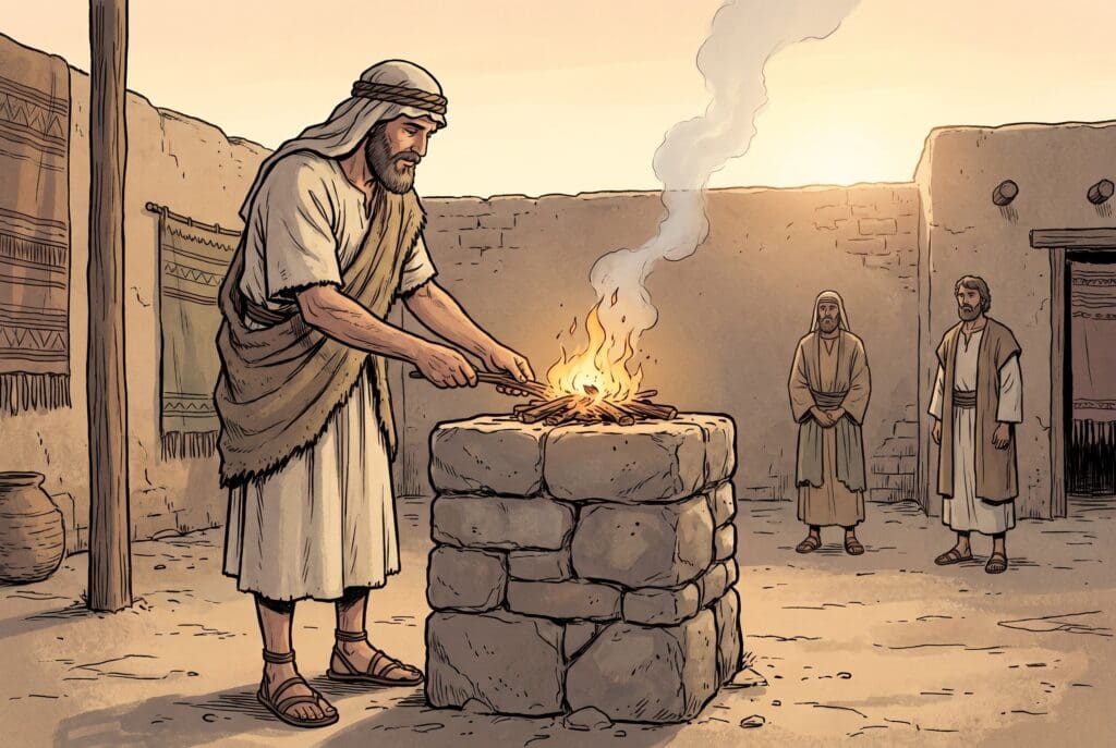 Comic book style illustration depicting a scene from Numbers chapter 28