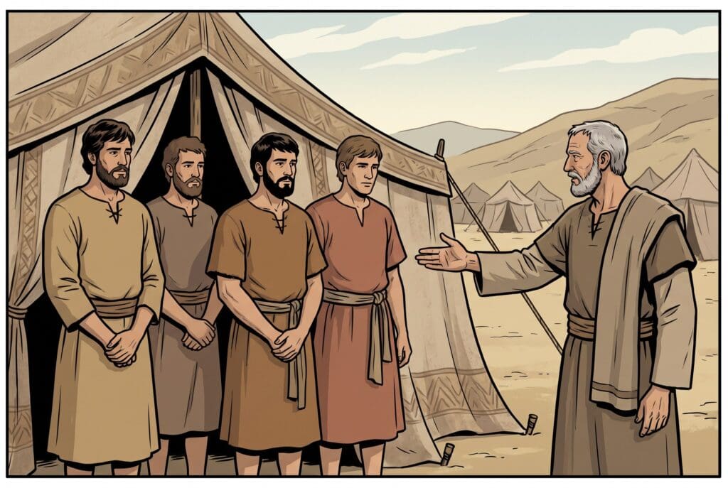 Comic book style illustration depicting a scene from Numbers chapter 3