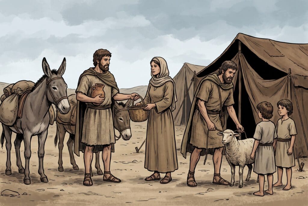 Comic book style illustration depicting a scene from Numbers chapter 31