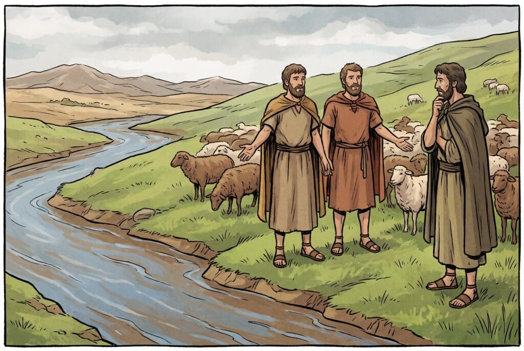 Comic book style illustration depicting a scene from Numbers chapter 32