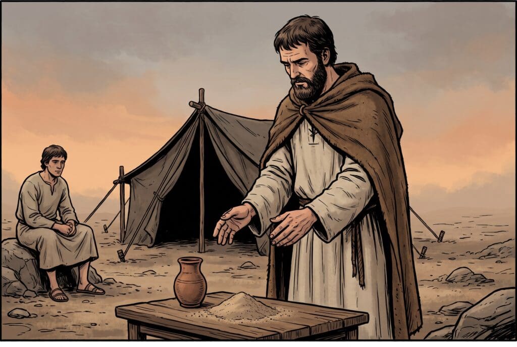 Comic book style illustration depicting a scene from Numbers chapter 5