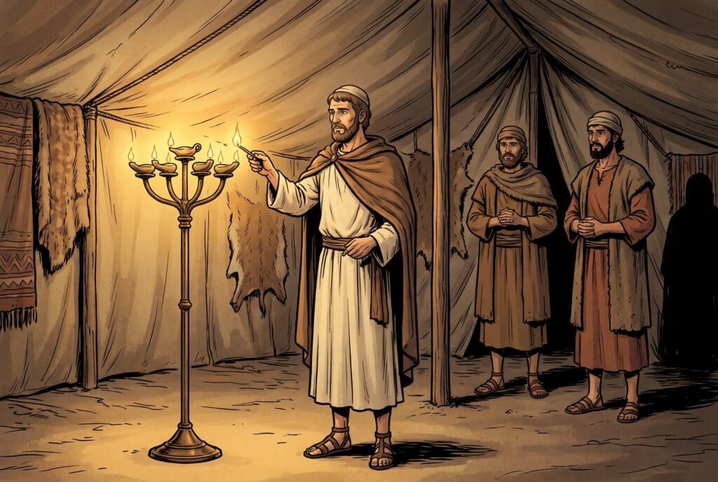 Comic book style illustration depicting a scene from Numbers chapter 8