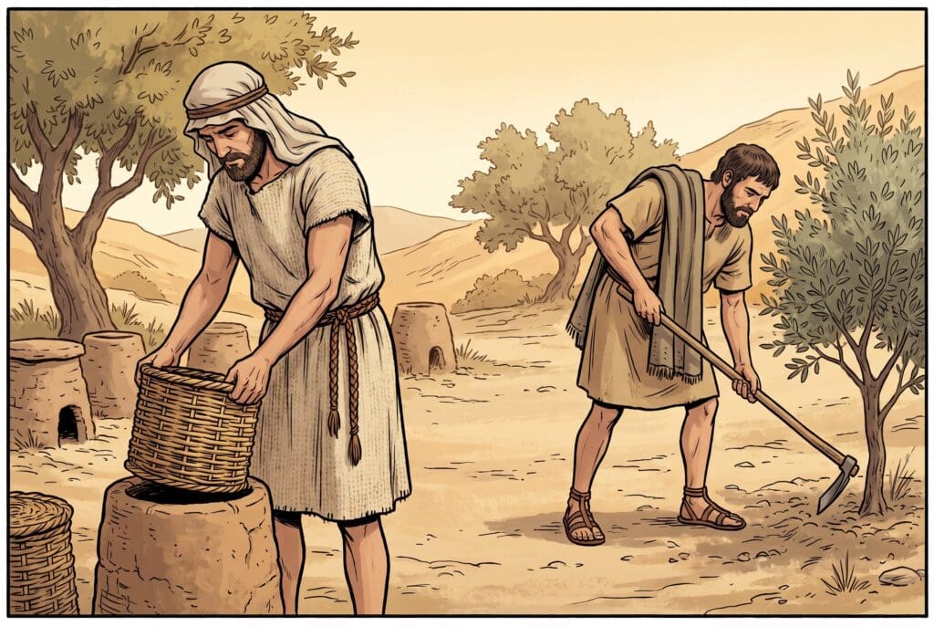 Comic book style illustration depicting a scene from Sirach chapter 11
