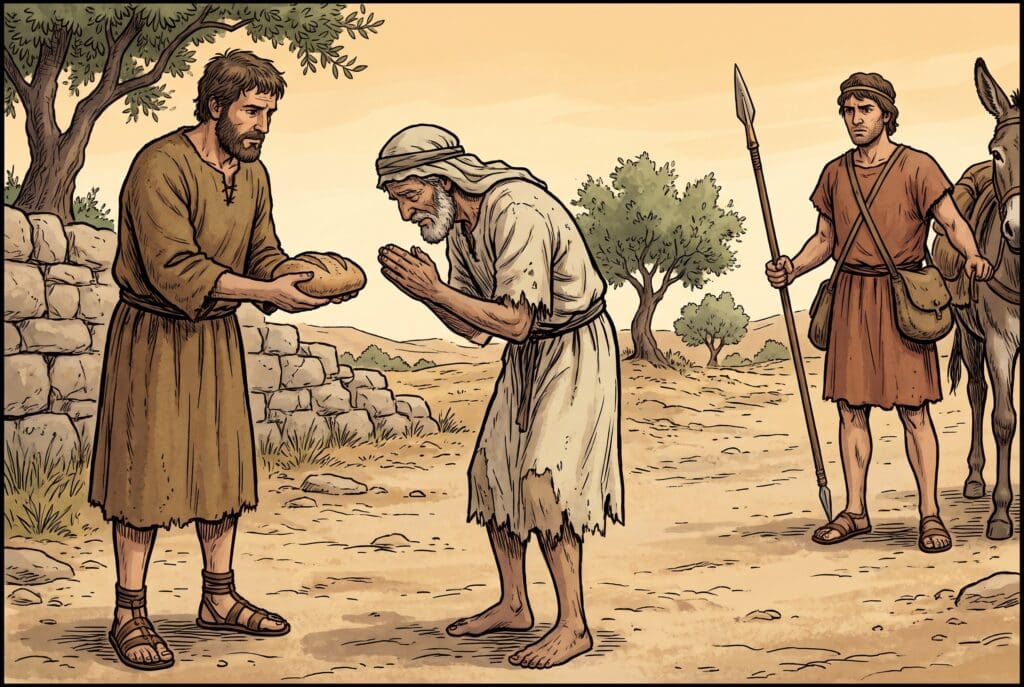 Comic book style illustration depicting a scene from Sirach chapter 12