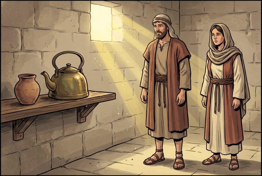 Comic book style illustration depicting a scene from Sirach chapter 13