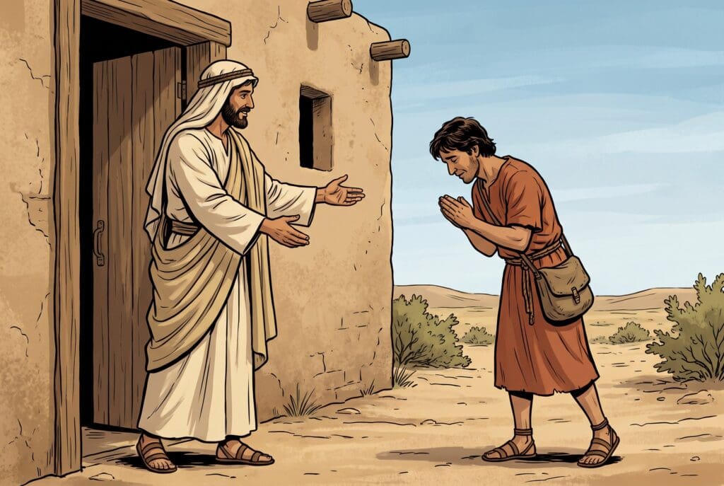 Comic book style illustration depicting a scene from Sirach chapter 15