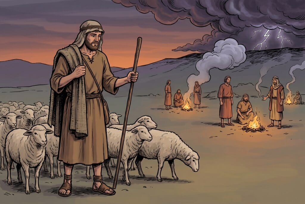 Comic book style illustration depicting a scene from Sirach chapter 16
