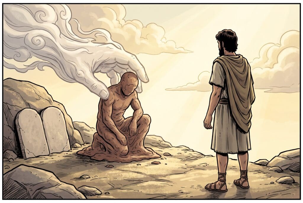 Comic book style illustration depicting a scene from Sirach chapter 17