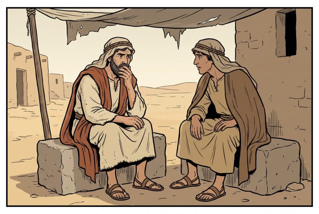 Comic book style illustration depicting a scene from Sirach chapter 18