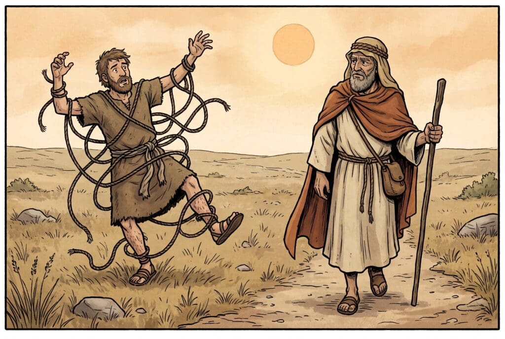 Comic book style illustration depicting a scene from Sirach chapter 21