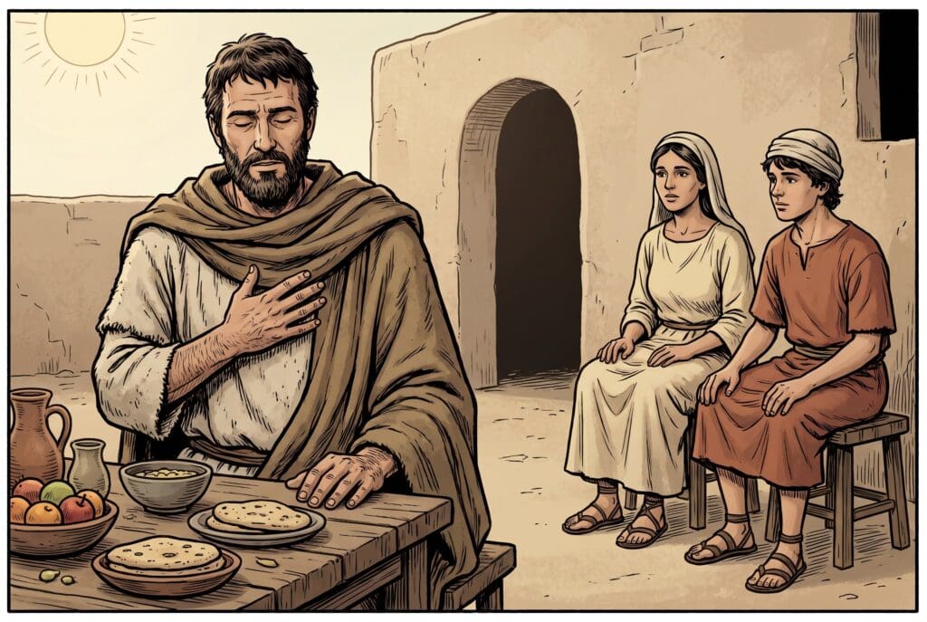 Comic book style illustration depicting a scene from Sirach chapter 23