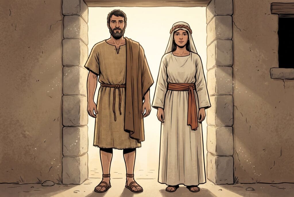 Comic book style illustration depicting a scene from Sirach chapter 25