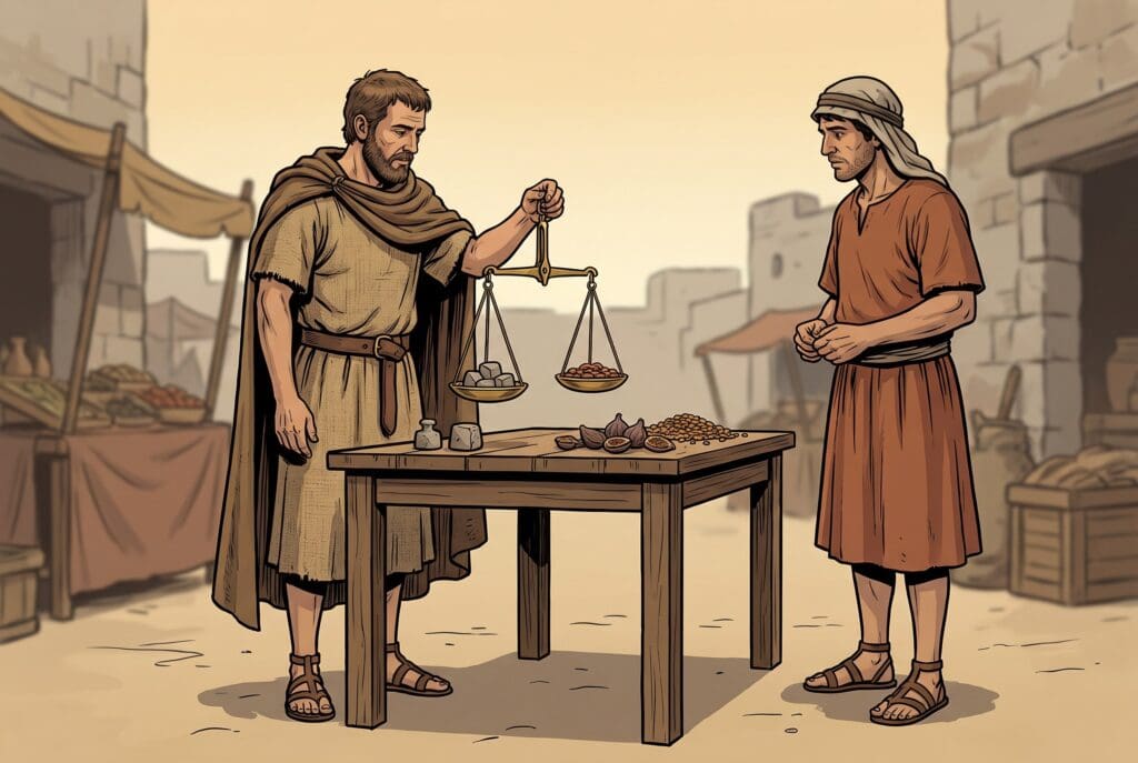 Comic book style illustration depicting a scene from Sirach chapter 27