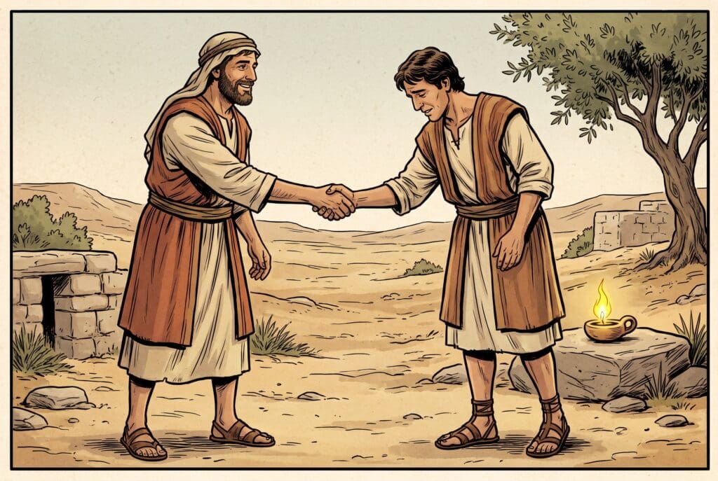 Comic book style illustration depicting a scene from Sirach chapter 28