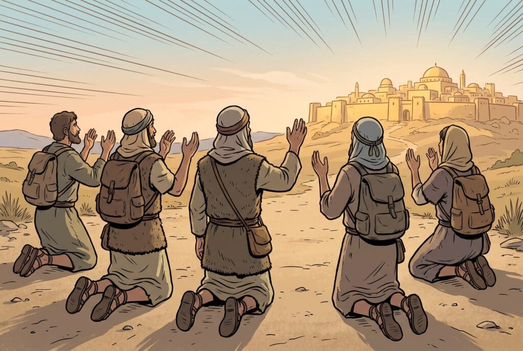 Comic book style illustration depicting a scene from Sirach chapter 36