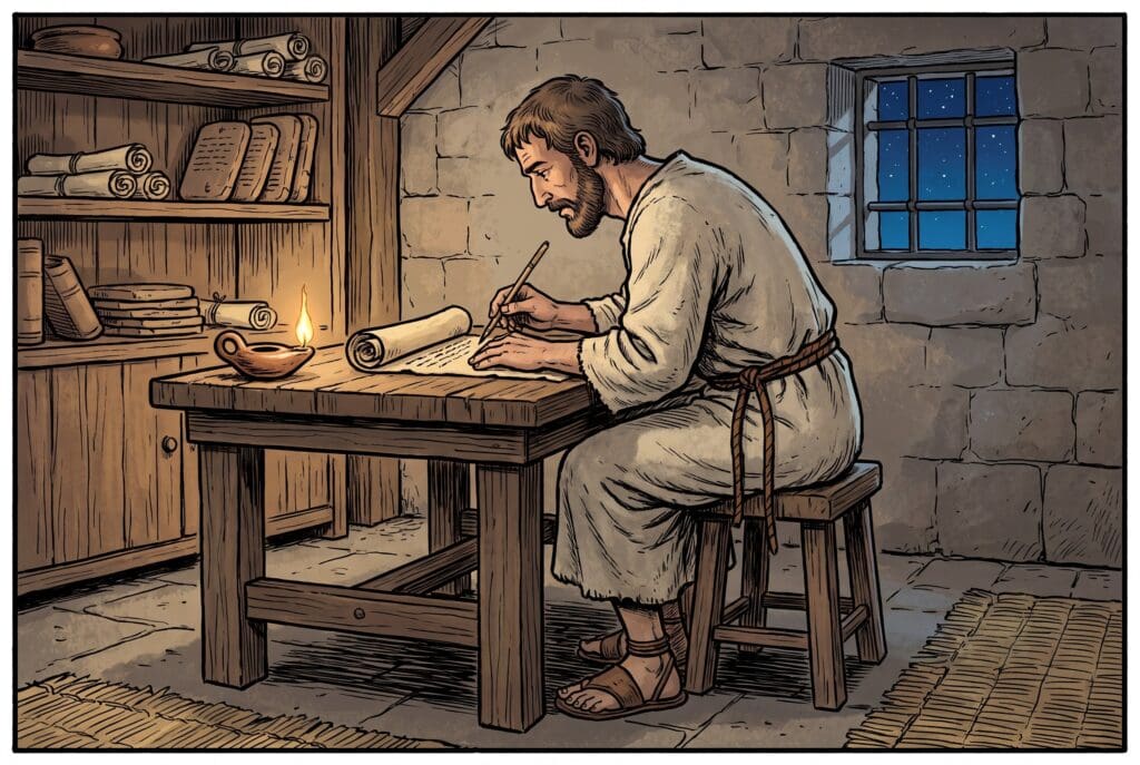Comic book style illustration depicting a scene from Sirach chapter 39