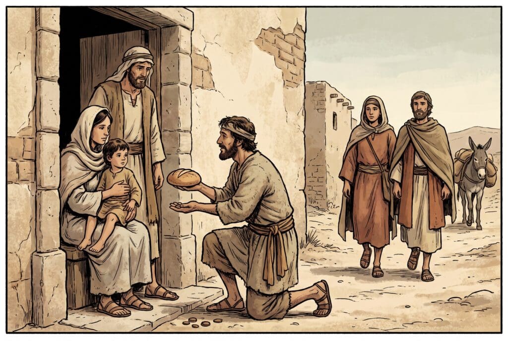 Comic book style illustration depicting a scene from Sirach chapter 4